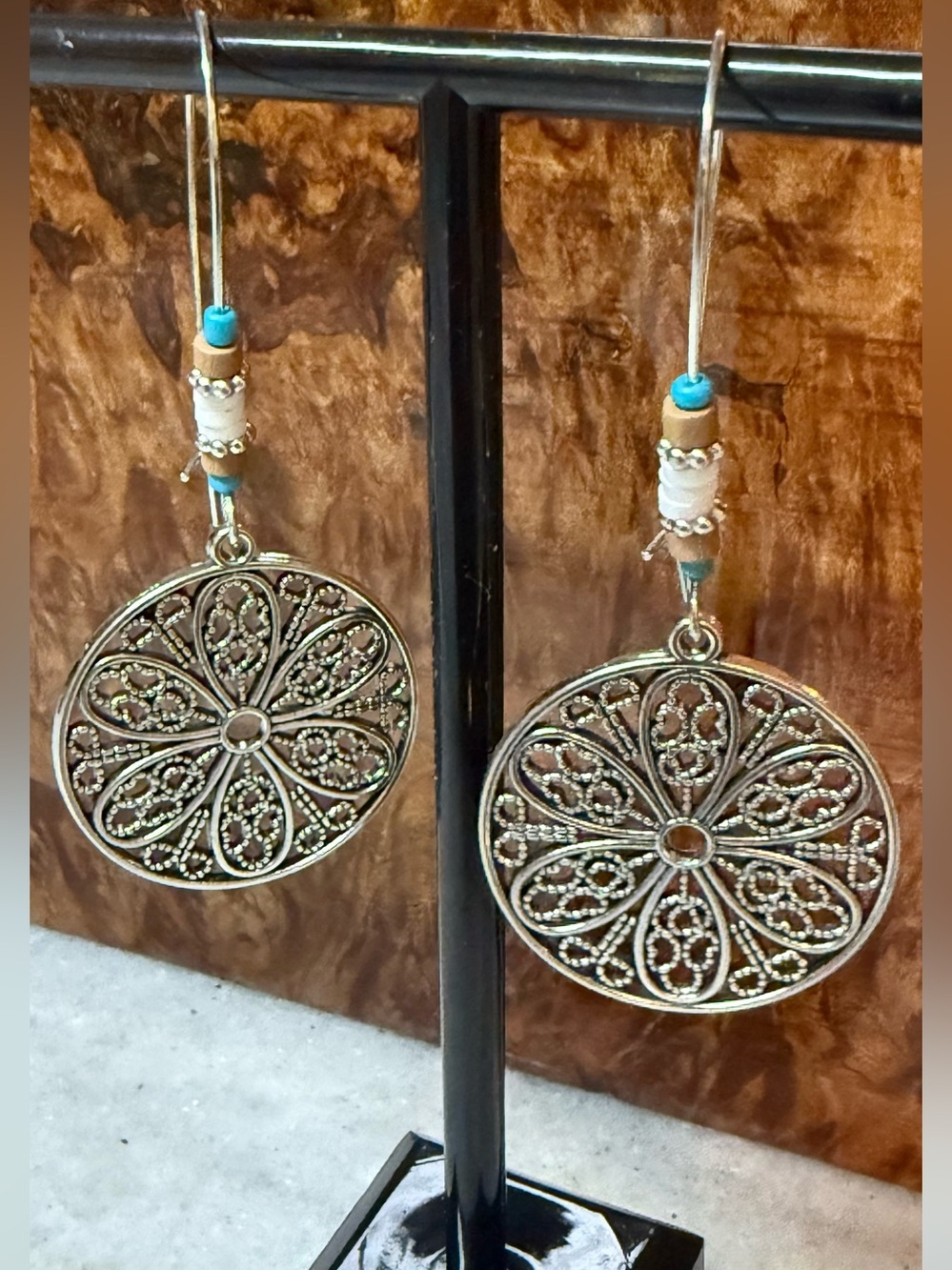 NWOT Filigree Round Dangle Earrings with Turquoise Bead